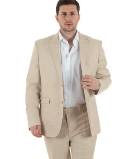 Abito Uomo Monopetto Vestito Viscosa Completo Taglie Comode Beige Melangiato TCAE1006A