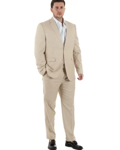 Abito Uomo Monopetto Vestito Viscosa Completo Taglie Comode Beige Melangiato TCAE1006A