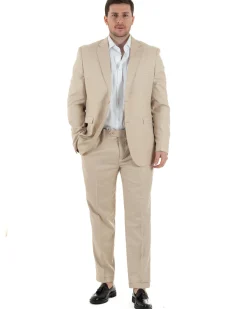 Abito Uomo Monopetto Vestito Viscosa Completo Taglie Comode Beige Melangiato TCAE1006A