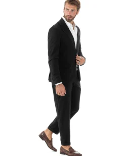 Abito Uomo Monopetto Vestito Viscosa Completo Giacca Pantaloni Elegante Casual Tinta Unita Nero GIOSAL-AE1079A