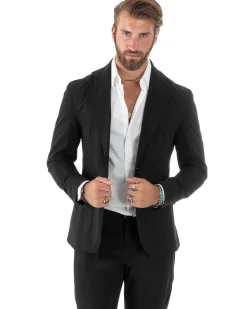 Abito Uomo Monopetto Vestito Viscosa Completo Giacca Pantaloni Elegante Casual Tinta Unita Nero GIOSAL-AE1079A