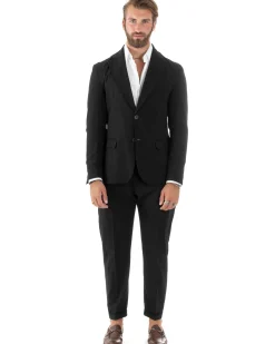 Abito Uomo Monopetto Vestito Viscosa Completo Giacca Pantaloni Elegante Casual Tinta Unita Nero GIOSAL-AE1079A