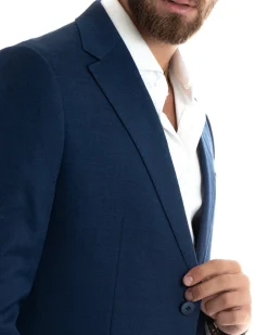 Abito uomo monopetto vestito viscosa completo giacca pantaloni blu melangiato GIOSAL-OU2401A