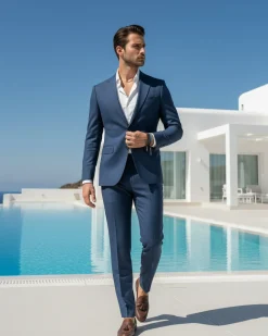 Abito uomo monopetto vestito viscosa completo giacca pantaloni blu melangiato GIOSAL-OU2401A