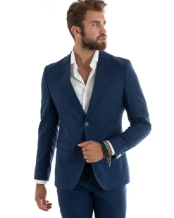 Abito uomo monopetto vestito viscosa completo giacca pantaloni blu melangiato GIOSAL-OU2401A