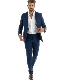 Abito uomo monopetto vestito viscosa completo giacca pantaloni blu melangiato GIOSAL-OU2401A