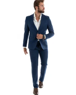 Abito uomo monopetto vestito viscosa completo giacca pantaloni blu melangiato GIOSAL-OU2401A