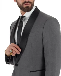 Abito uomo monopetto vestito completo smoking rever sciallato raso grigio scuro GIOSAL-AE1212A