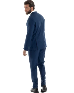 Abito Uomo Monopetto Vestito Gessato Giacca Con Pochette Pantaloni Completo Elegante Blu GIOSAL-AE1108A