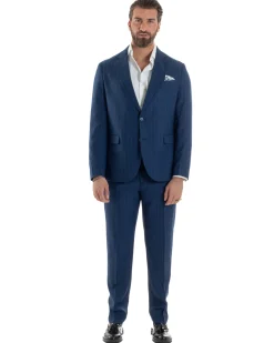 Abito Uomo Monopetto Vestito Gessato Giacca Con Pochette Pantaloni Completo Elegante Blu GIOSAL-AE1108A