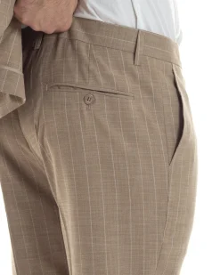 Abito Uomo Monopetto Vestito Gessato Giacca Con Pochette Pantaloni Completo Elegante Beige GIOSAL-AE1109A
