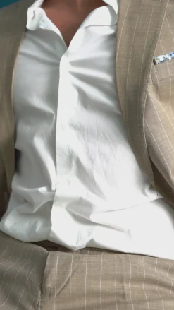 Abito Uomo Monopetto Vestito Gessato Giacca Con Pochette Pantaloni Completo Elegante Beige GIOSAL-AE1109A