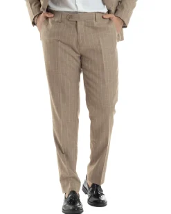 Abito Uomo Monopetto Vestito Gessato Giacca Con Pochette Pantaloni Completo Elegante Beige GIOSAL-AE1109A