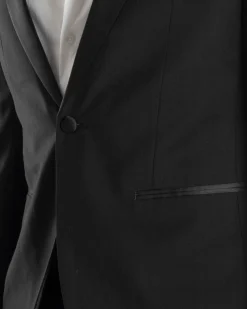 Abito Uomo Monopetto Vestito Completo Giacca Rever Sciallato In Raso Pantaloni Nero AE1154A