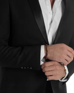Abito Uomo Monopetto Vestito Completo Giacca Rever Sciallato In Raso Pantaloni Nero AE1154A