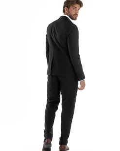Abito Uomo Monopetto Vestito Completo Giacca Rever Sciallato In Raso Pantaloni Nero AE1154A