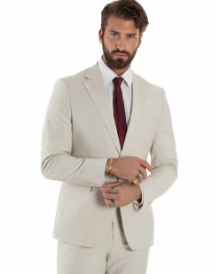 Abito uomo monopetto vestito viscosa completo giacca pantaloni panna GIOSAL-AE1206A