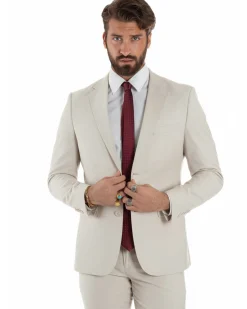 Abito uomo monopetto vestito viscosa completo giacca pantaloni panna GIOSAL-AE1206A