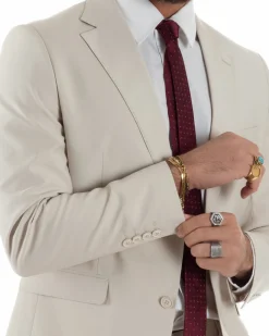 Abito uomo monopetto vestito viscosa completo giacca pantaloni panna GIOSAL-AE1206A