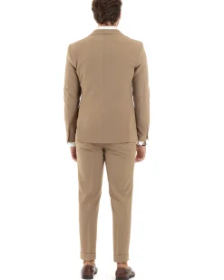 Abito uomo monopetto vestito 3 pezzi completo panciotto camel GIOSAL-AE1096A