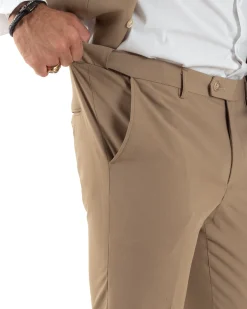 Abito uomo monopetto vestito 3 pezzi completo panciotto camel GIOSAL-AE1096A
