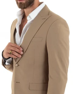 Abito uomo monopetto vestito 3 pezzi completo panciotto camel GIOSAL-AE1096A