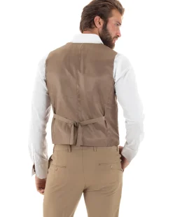 Abito uomo monopetto vestito 3 pezzi completo panciotto camel GIOSAL-AE1096A