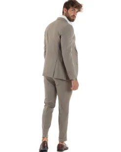 Abito uomo monopetto vestito 3 pezzi completo panciotto beige melangiato GIOSAL-AE1063A