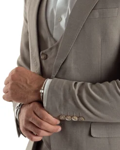Abito uomo monopetto vestito 3 pezzi completo panciotto beige melangiato GIOSAL-AE1063A