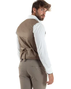 Abito uomo monopetto vestito 3 pezzi completo panciotto beige melangiato GIOSAL-AE1063A