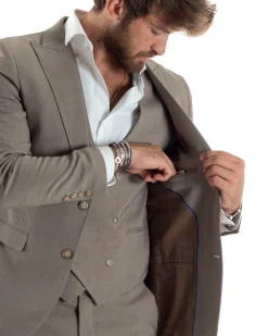 Abito uomo monopetto vestito 3 pezzi completo panciotto beige melangiato GIOSAL-AE1063A