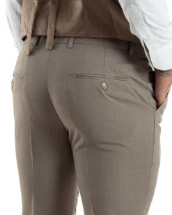 Abito uomo monopetto vestito 3 pezzi completo panciotto beige melangiato GIOSAL-AE1063A