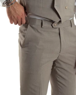Abito uomo monopetto vestito 3 pezzi completo panciotto beige melangiato GIOSAL-AE1063A