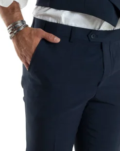 Abito uomo monopetto vestito 3 pezzi completo panciotto blu melangiato GIOSAL-AE1062A
