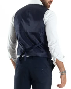Abito uomo monopetto vestito 3 pezzi completo panciotto blu melangiato GIOSAL-AE1062A