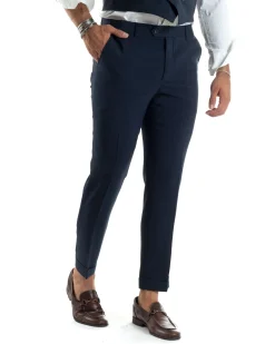 Abito uomo monopetto vestito 3 pezzi completo panciotto blu melangiato GIOSAL-AE1062A