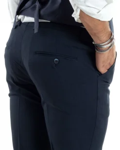 Abito uomo monopetto vestito 3 pezzi completo panciotto blu melangiato GIOSAL-AE1062A