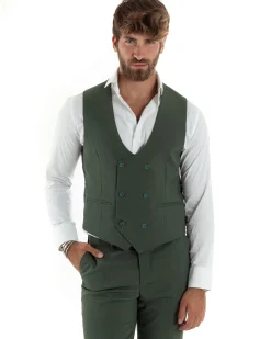Abito uomo monopetto vestito 3 pezzi completo panciotto verde melangiato GIOSAL-AE1061A