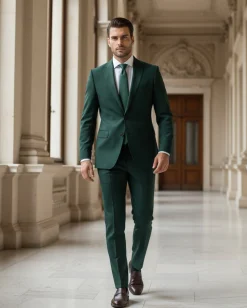 Abito uomo monopetto vestito viscosa completo giacca pantaloni verde GIOSAL-OU2434A