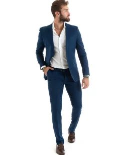 Abito uomo monopetto vestito viscosa completo giacca pantaloni blu chiaro GIOSAL-OU2433A