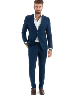Abito uomo monopetto vestito viscosa completo giacca pantaloni blu chiaro GIOSAL-OU2433A