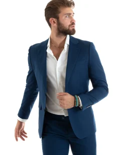 Abito uomo monopetto vestito viscosa completo giacca pantaloni blu chiaro GIOSAL-OU2433A