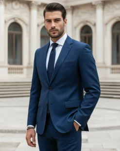 Abito uomo monopetto vestito viscosa completo giacca pantaloni blu chiaro GIOSAL-OU2433A