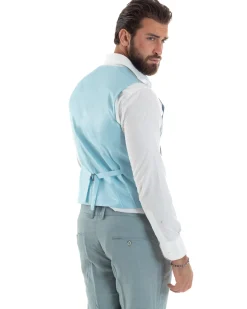 Abito Uomo Monopetto Vestito 3 Pezzi Completo Panciotto Verde Acqua Melangiato AE1114A
