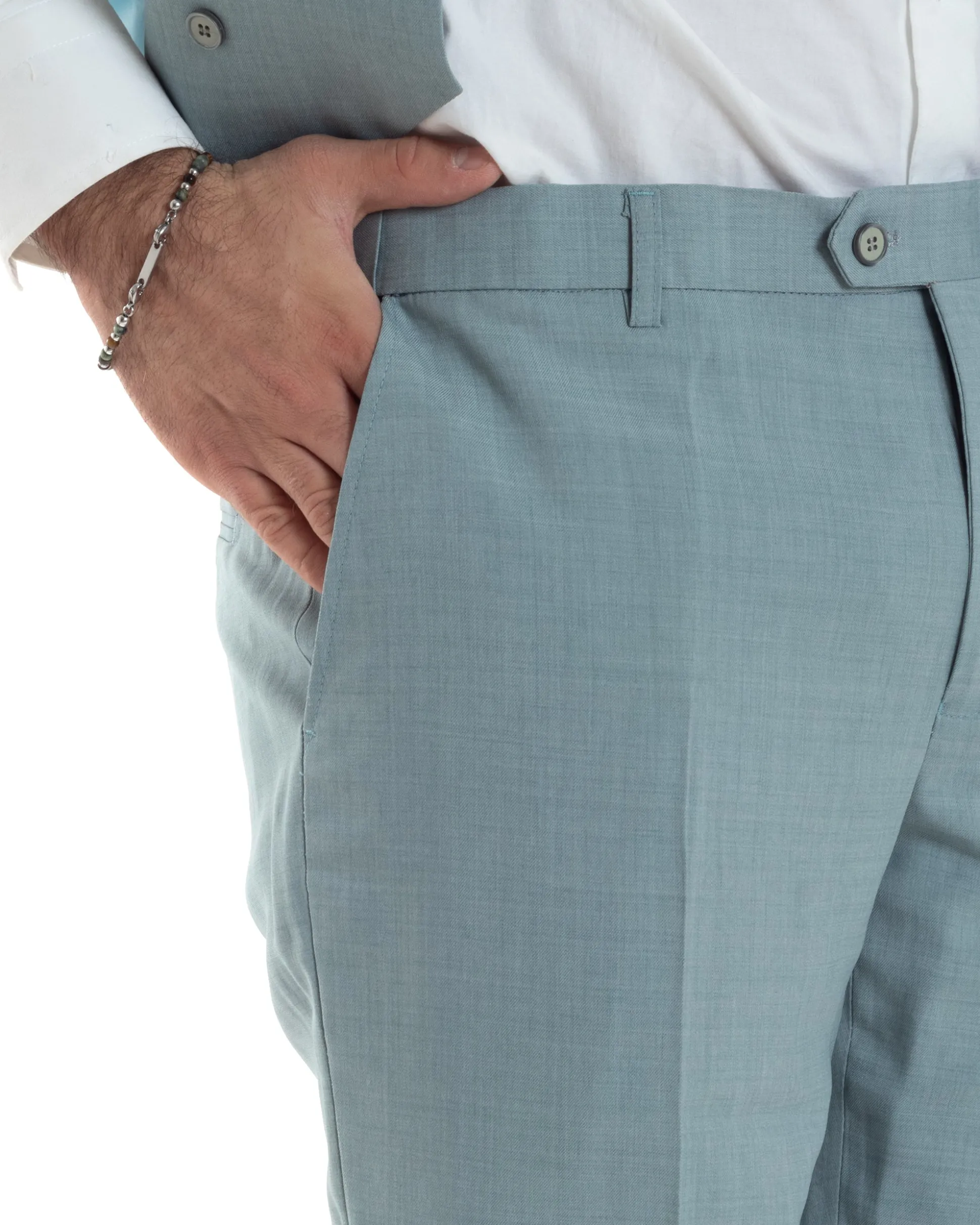 Abito Uomo Monopetto Vestito 3 Pezzi Completo Panciotto Verde Acqua Melangiato AE1114A