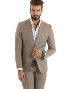 Abito uomo monopetto vestito viscosa completo giacca pantaloni beige GIOSAL-OU2432A