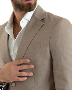 Abito uomo monopetto vestito viscosa completo giacca pantaloni beige GIOSAL-OU2432A