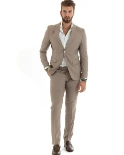 Abito uomo monopetto vestito viscosa completo giacca pantaloni beige GIOSAL-OU2432A