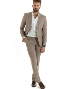 Abito uomo monopetto vestito viscosa completo giacca pantaloni beige GIOSAL-OU2432A