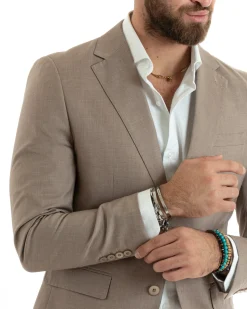 Abito uomo monopetto vestito viscosa completo giacca pantaloni beige GIOSAL-OU2432A